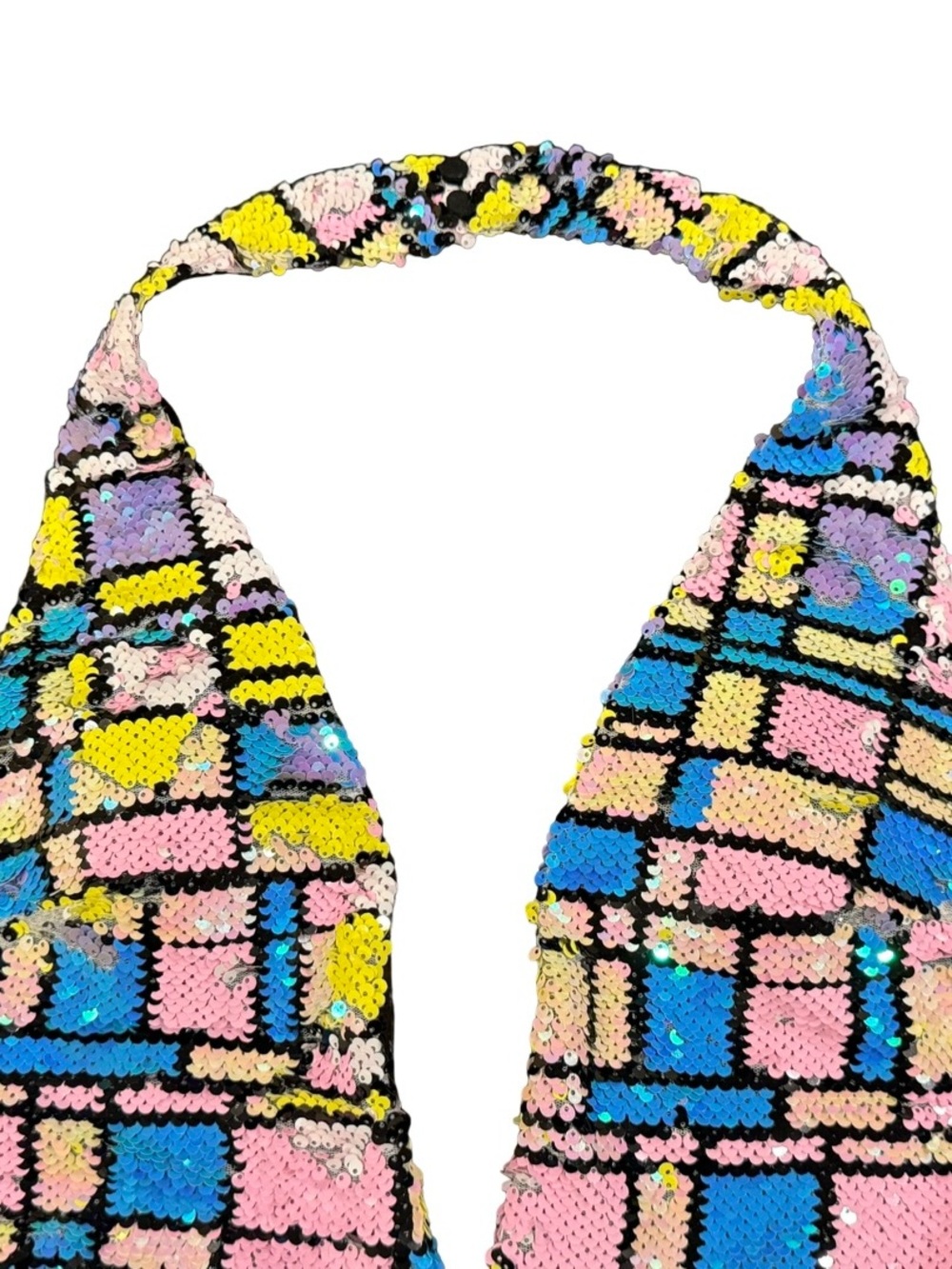 L'ATISTE Sequin Pastel Plaid One-Piece Swimsuit in Pink, Blue, Yellow, Green - Picture 9 of 17